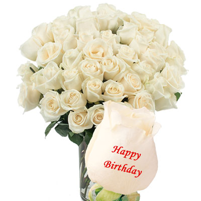 "Talking Roses (Print on Rose) (50 White Roses) Happy Birthday - Click here to View more details about this Product